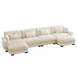 Divano Sezionale Moderno a U in Velluto, 4 Posti, con Pouf Mobili, Convertibile, Profondo e Confortevole, Imbottito per Soggiorno - Product Image 4