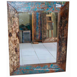 Miroir artisanal en bois de bateau recyclé, couleur naturelle, pour décoration murale et intérieure, salon ou chambre, vente en gros - Product Image 3