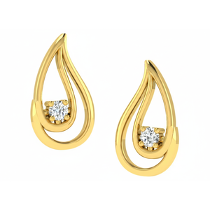 Pendientes de Oro Amarillo con Forma de Lágrima para Mujer, con Diamante Natural de Corte Brillante Redondo, Diseño Minimalista, para Uso Diario, Regalo para Ella - Product Image 2