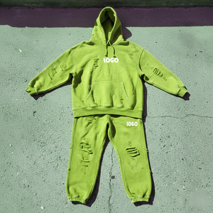 Conjunto de Sudadera con Capucha y Pantalones Deportivos Huili de Algodón Grueso de 450 g/m² con Logotipo Estampado, Conjunto de Dos Piezas Personalizado para Hombre, Estilo Vintage Lavado - Product Image 4