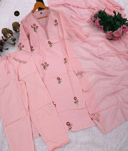 Nouveau designer coton soie vêtements ethniques pour les fêtes broderie travail Kurti pantalon ensemble écologique naturel taille haut Dupatta - Product Image 4