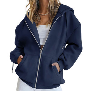 Sudadera con capucha y cremallera para mujer, de manga larga, informal, de color liso, para invierno, estilo oversize - Product Image 5
