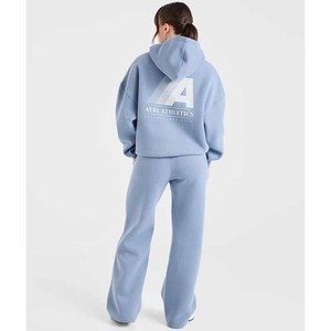 Ensemble assorti décontracté 2 pièces pour femme : sweat à capuche en polaire bleu clair et pantalon de survêtement ample longueur pleine - Product Image 6