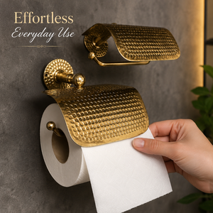 Porte-papier toilette en laiton martelé de qualité supérieure avec couvercle, support mural de luxe pour rouleau de papier, accessoire élégant pour salle de bain - Product Image 3