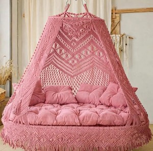 White Macrame Double seat <b>Swing</b>, Macrame <b>Swing</b> Chair, Macrame bed, Hammock <b>Swing</b>, Hanging bed Macrame <b>swing</b>, Luxurious <b>swing</b> - Product Image 1
