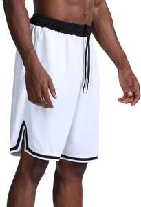 Shorts de basketball pour hommes en tissu peigné uni, taille haute, avec cordon de serrage, coupe-vent et respirant, 100 % polyester - Product Image 2