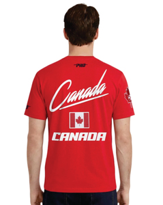 T-shirt à manches courtes pour homme, rouge Canada, avec drapeau et motif de football, coupe classique, imprimé sur le devant, col rond - Product Image 3