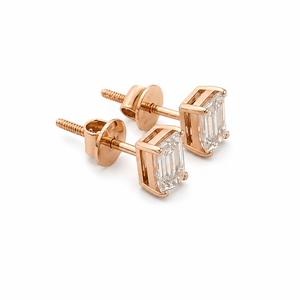 18K Rose Gold <b>Emerald</b> Cut Diamond <b>Stud</b> Earrings for Women High Polish Elegant Daily Wear Party Wedding Jewelry Gift - Product Image 4