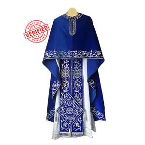 Ensemble de vêtements liturgiques pour prêtre orthodoxe ShineWays Enterprises, robe liturgique en satin bleu brodée à la main avec des motifs floraux, robe religieuse pour homme, hiver - Product Image 1