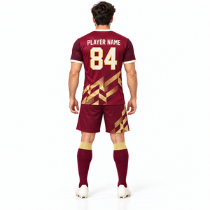 Maillot de football unisexe respirant à col en V, manches courtes, rayé, écologique, antibactérien, anti-transpiration, sublimation 100% - Product Image 4