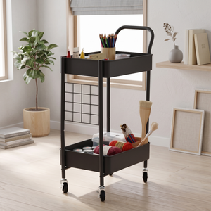 Two-Tier metal Storage Cart With Four <b>Wheels</b> Movable Multilayer Organizer For Art Supplies And Household Use - Product Image 2