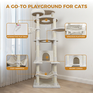 Cute Beige Sisal Jute Modern <b>Cat</b> Scratcher Multi-Level <b>Cat</b> Tree <b>Tower</b> Easy Assembly Indoor Pet Furniture Condo Removable Carton - Product Image 3