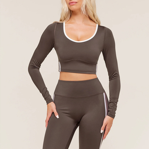 Custom Logo Women Yoga Wear Set Quick Dry High Waist <b>Crop</b> <b>Top</b> 2-Piece OEM ODM Wholesale Factory Manufacturer 100% Cotton - Product Image 2