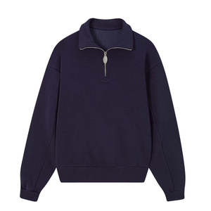 Sweat-shirt à demi-zip pour homme avec col montant, doublure en polaire brodée, 100% coton, hiver, extérieur - Product Image 1