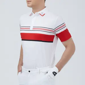 Custom Logo Men's Athletic Polo Shirt Quick-Dry Moisture-Wicking Four-Way Stretch Polyester Sport Shirt Short Sleeves Print