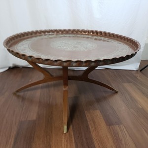 Plateau de table rond en cuivre avec motif floral gravé, style bohème, emballage individuel - Product Image 4