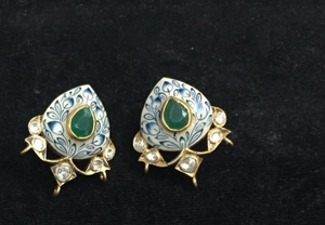 Luxury Hand Painted Meenakari <b>Stud</b> <b>Earrings</b> 18k Gold Plated Natural Emerald Ruby Polki Kundan Enamel <b>Earrings</b> Traditional Fine - Product Image 5