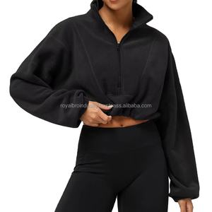 Chaqueta recortada de gimnasio para mujer 2025, parte inferior ajustable, gran oferta, Jersey deportivo de lana informal grueso de manga larga para invierno, decoración de encaje - Product Image 6