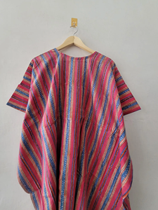 Exclusivo Kaftán de Algodón Hecho a Mano para Mujer, Ropa Étnica Informal, Estampado Floral, Cuello en V, Cordón Ajustable, Vestido Midi Informal - Product Image 3