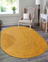 Tapis ovale jaune en jute de style vintage, tissé à la main, pour la décoration de la ferme, chambre, salle à manger, entrée