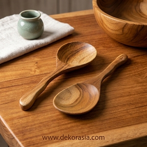 Modern Style 9.1-Inch Teak Wood round Rice Ladle Spoon for Home Kitchen Living Room Furniture Exclusive Coffee <b>Tables</b> Accessory - Product Image 5