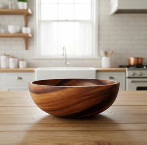 Tazón de Madera de Acacia, Estilo Americano Natural, Ecológico y Duradero, para Frutas y Ensaladas, Vajilla Rústica de Madera - Product Image 2