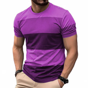 <b>Men</b>’s <b>Striped</b> Print <b>T</b>-<b>Shirt</b> – O-Neck Short Sleeve Regular Fit 100% Polyester Casual Sportswear Top for Wholesale Manufacturing - Product Image 3