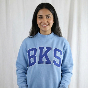 Sudadera de cuello alto para mujer BKS, color azul claro, con tela a cuadros Gingham, patchwork bordado y forro polar - Product Image 1