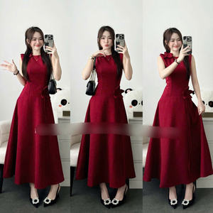 Vestido Maxi de Seda para Mujer, Manga Corta, Color Sólido, Elegante, Cómodo, Informal, Formal, Teñido con Hilo, Suministro ODM - Product Image 2