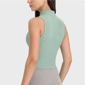 Top Corto de Punto Acanalado con Cuello Simulado, Venta al por Mayor, Moda de Alta Calidad, Básico sin Mangas, Transpirable, Casual, Blanco y Negro Liso para Mujer - Product Image 2