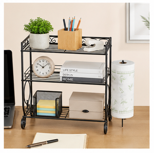 3-Tier Iron Kitchen <b>Spice</b> <b>Rack</b> Organizer with Side Tissue Dispenser Holder Space Saving Black Metal Stand In Best Price - Product Image 2