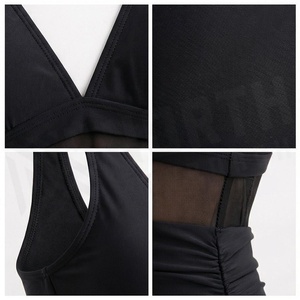 Women's Black Deep V Neck One-Piece Swimsuit With Mesh Cutout And Tummy Control Shorts - Product Image 4