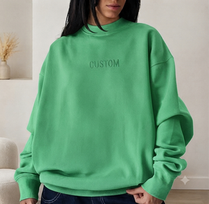 Women's Oversized <b>Green</b> Mockneck Sweatshirt Embossed Custom Letter Design Drop-Shoulder Long Sleeve Cotton Streetwear - Product Image 1