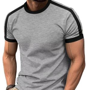 T-shirt à manches courtes col rond pour homme, 100% polyester, motif géométrique, respirant, coupe classique, jersey tricoté décontracté, bleu - Product Image 2