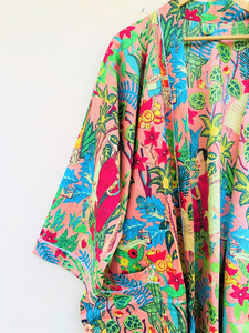 Bata tipo kimono con estampado floral para mujer, cuello en V, manga corta, corte holgado, cierre con cordón, ropa informal para estar en casa, ropa de primavera - Product Image 4