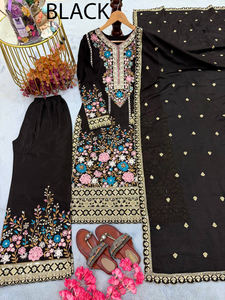 ชุดเดรสราตรีทรงเอไลน์ผ้าซาตินลายดอกไม้สไตล์อินเดียปากีสถาน งานแฮนด์เมดสำหรับสุภาพสตรี เหมาะสำหรับงานแต่งงานและงานเลี้ยง ขนาด XS - Product Image 5