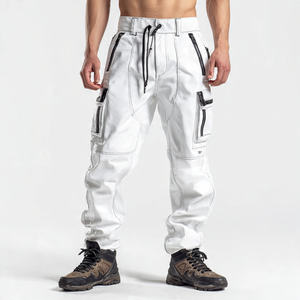 กางเกงคาร์โก้หนัง PU ทรงโอเวอร์ไซส์ สไตล์สตรีท ซิปหน้า เอวสูงรูดเชือก ขากว้าง มีกระเป๋าหลายช่อง สำหรับผู้ชาย - Product Image 2