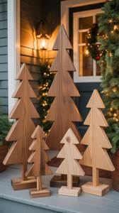 Décoration de Noël unique en bois faite à la main, en forme de pin, taille moyenne, avec base, sans éclairage, pour extérieur, artisanat. - Product Image 6