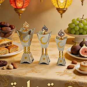 Ensemble de 3 Mabkhara arabes de luxe en argent et or, différentes tailles, brûleurs d'oud traditionnels en forme de croissant de lune pour le Ramadan et les événements - Product Image 1