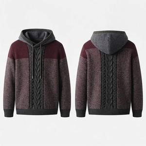 Vente en gros Sweat à capuche tricoté personnalisé avec strass pour homme, en coton épais, à épaules tombantes, coupe classique, imperméable, mode urbaine hiver - Product Image 6