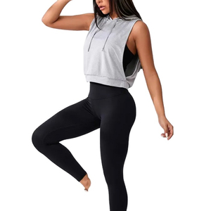 Hoodies courts en gros pour femmes, décontractés, à cordon de serrage, sans manches, grandes tailles, hoodies et sweat-shirts pour femmes - Product Image 4