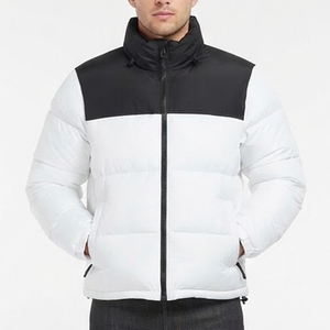 Manteau d'hiver pour homme, blanc et noir, à blocs de couleur, col montant, fermeture éclair, épais, décontracté, coupe classique, motif uni, meilleures ventes - Product Image 1
