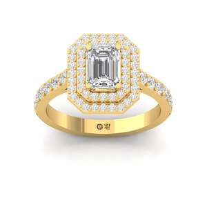 Bague solitaire en diamant de laboratoire taille ronde et taille émeraude, sertie de griffes, plaquée or 10 carats, luxe pour femme - Product Image 1