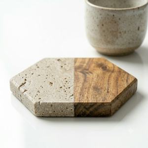 Ensemble de sous-verres carrés en marbre et bois écologiques, magnifiquement conçus, 10 mm, décoration moderne pour la maison, la cuisine, les mariages et les fêtes, créations Lavie - Product Image 1