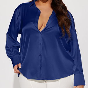 Blusa de satén azul sirena de moda para mujer, estilo casual, manga larga, cuello en V, con botones, para otoño 2026 - Product Image 3