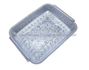 Rectangle Metal Serving Tray with Handles Durable Floral Embossed Design for Kitchen Food Serving <b>Coffee</b> Breakfast <b>Table</b> Decor - Product Image 6