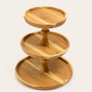 Bandeja de Servir de 3 Niveles de Madera de Acacia Ecológica Premium, Soporte de Madera para Pasteles y Postres Estilo Rústico para Bodas y Hoteles - Product Image 1