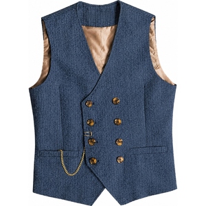Custom Men's Double Breasted Tweed Vest Premium Herringbone Waistcoat Formal Business Wedding Classic Tailored Suit Vest - Product Image 1