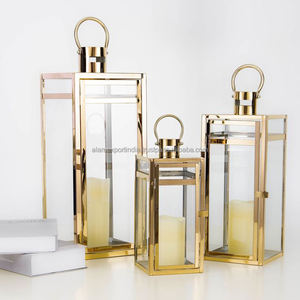 Latest Design Gold Color Metal & Glass Hanging <b>Lantern</b> Set of 2 Different Sizes Metal Candle <b>Lantern</b> Clear Glass at Lowest Price - Product Image 2