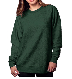 Women Oversized Crew Neck Sweatshirt Sequined Embroidery Badge Solid Color <b>Drop</b>-Shoulder Long Sleeve Knitted Cotton Bamboo Fiber - Product Image 4